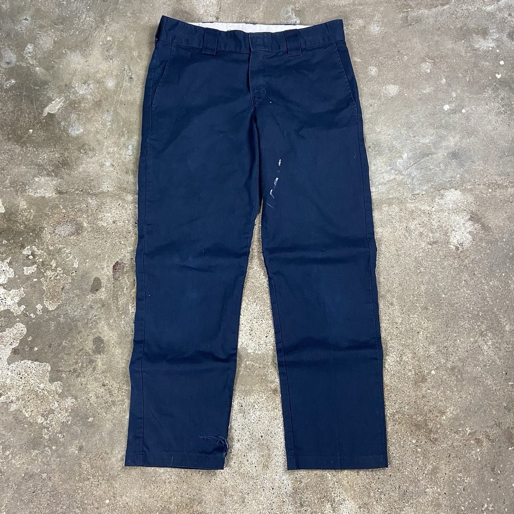 Dickies Chino Pants Size 33x29 Navy Blue Slim Taper Fit Distressed‎ Work Wear